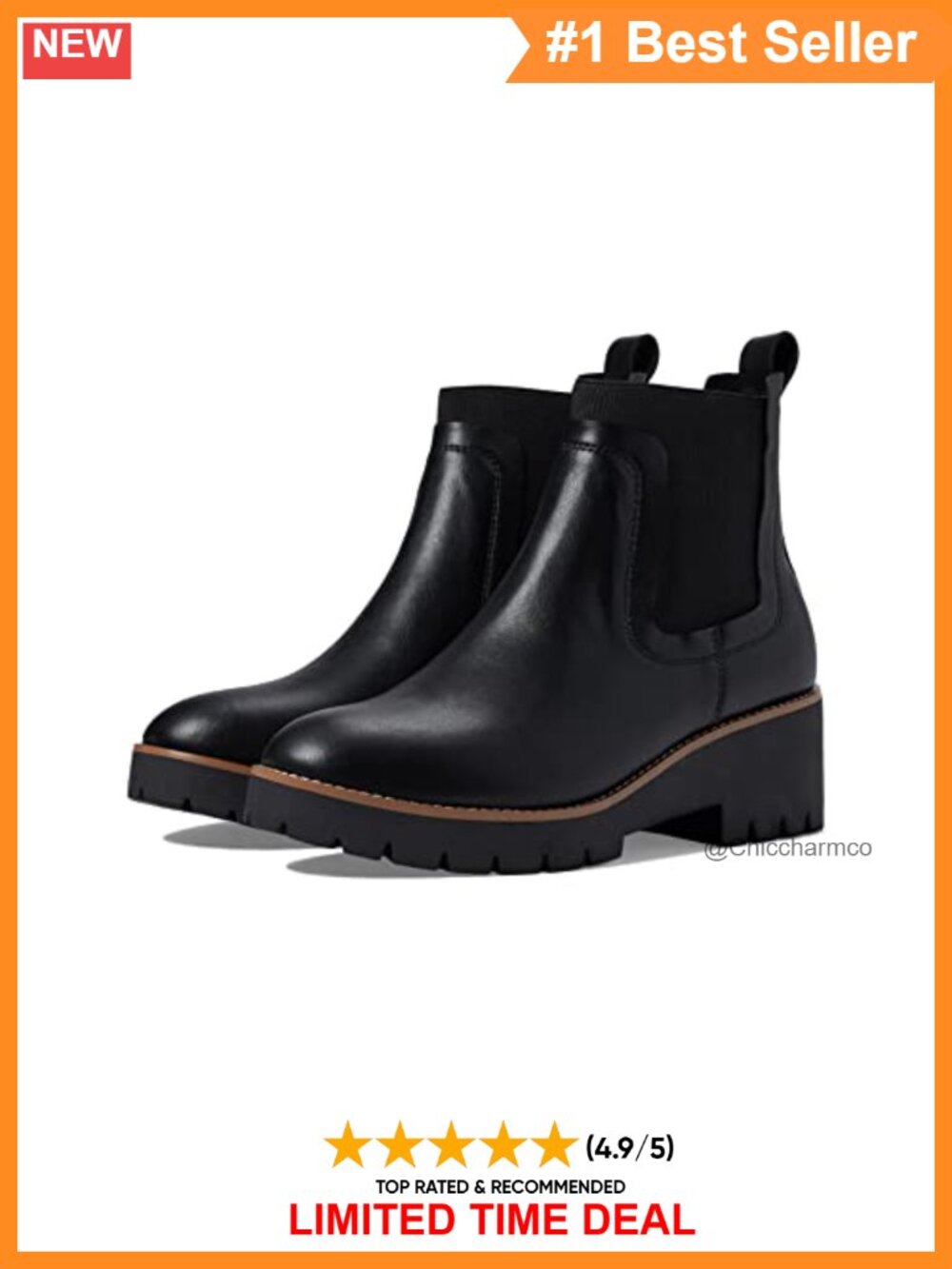 Waterproof Leather Ankle Bootie with Block Heel